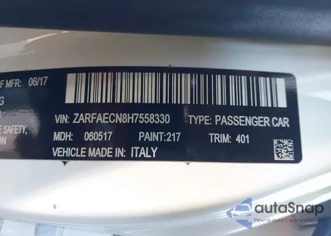 2017 Alfa Romeo Giulia Ti Rwd z USA, uszkodzony, nr VIN ZARFAECN8H7558330